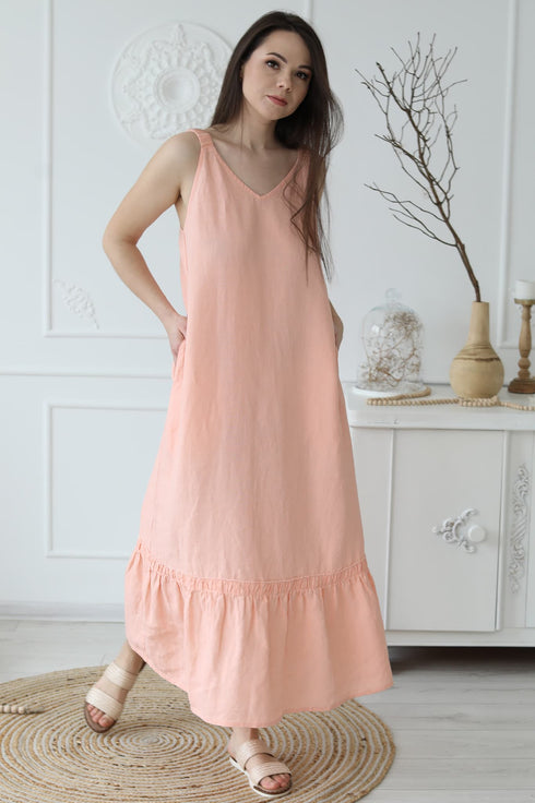 Image 6 of Summer linen dress with a V-neckline and has no sleeves Sheila from Baltic Linen